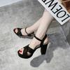 Fashion versatile thick heel open-toed sexy sandals women's 2025 summer new one-word buckle waterproof table high-heeled women's shoes