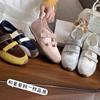 Water Drop Hollow Double Velcro Color Matching Ballet Casual Shoes Leather Soft Sole Not Tired Feet Thin Round Head Flat Sole Single Shoes