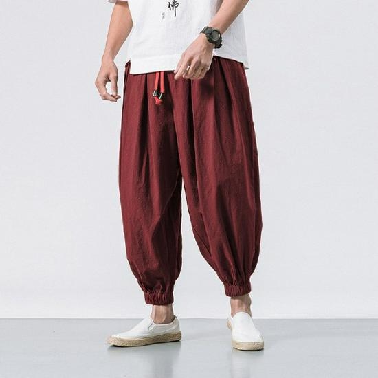 Men's 2025 All-Season Plus Size Cotton Linen Harem Pants with Elastic Ankles - Retro Chinese Style