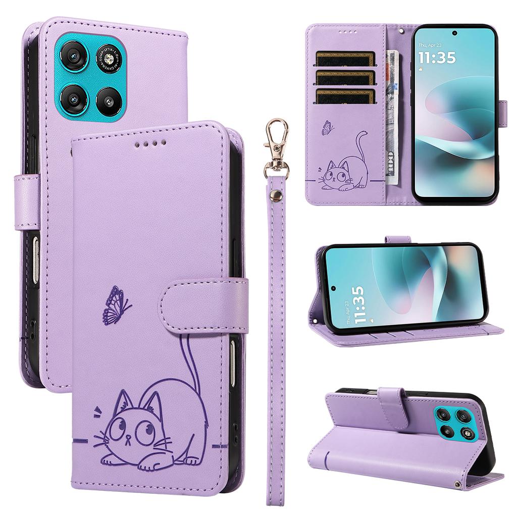 Portafoglio con Slot per Carte Magnetiche Custodia per Telefono in Pelle con Gatto Embossato Per Motorola G56 G06 G86 G75 G35 Edge 60 Pro 50 Fusion Copertura Flip