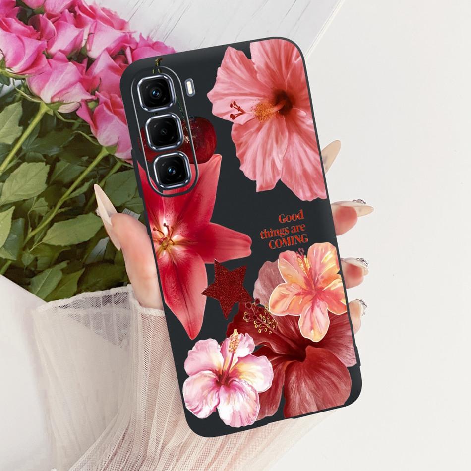 For Infinix Hot 50 Pro+ 50Pro 4G Cute Flower Butterfly Cat Case For Infinix Hot50 Pro Plus 4G Black Silicone Soft Phone Cases