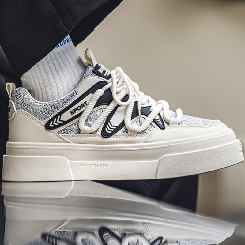 Sneakers Man Trendy Flat Sports Walking Shoes Breathable Leather Comfortable Non-Slip Casual Lace-up Skate Shoes for Men