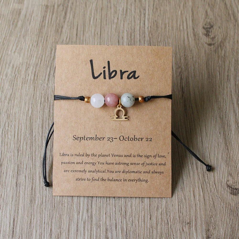 12 Zodiac Signs Natural Stone Handmade Braided Bracelet Minimalist Woven Jewelry for Women Men