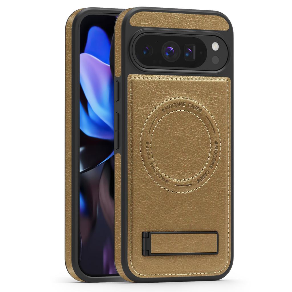 For Google Pixel 9 Pro XL Case Compatible with MagSafe Kickstand Leather Phone Back Cover