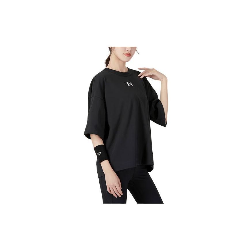 Under Armour Solid Color Crew Neck Loose Fit Short Sleeve Sport T-Shirt Women Tops Black 1376554-001