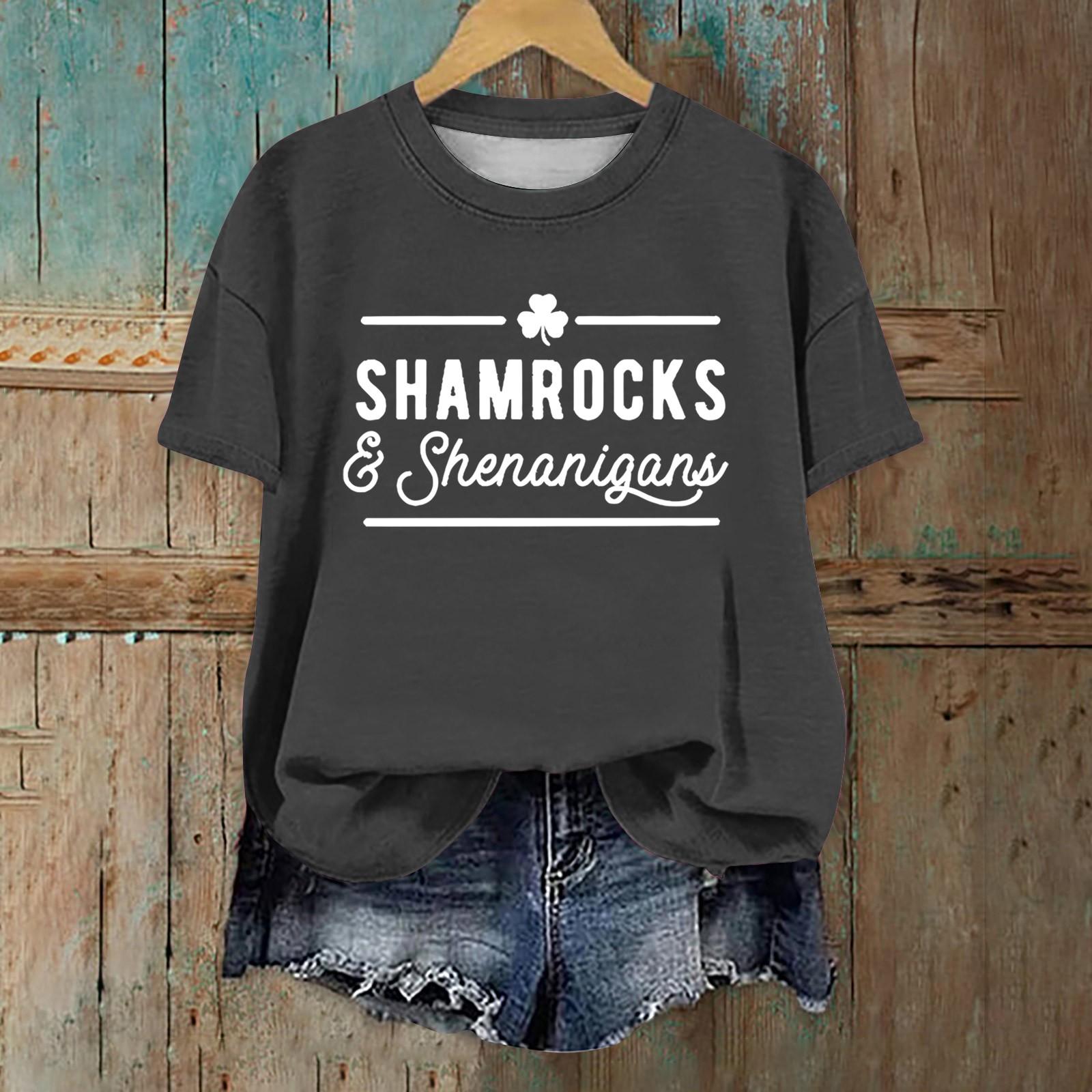 

Жіноча Мода Повсякденний Короткий Светр з Спущеним Плечем. Футболка з круглим вирізом з принтом до Дня Святого Патрика S