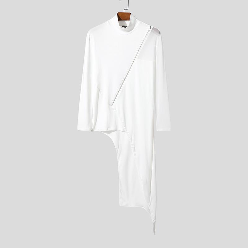 

INCERUN Осень Мужской Водолазка Длинный Рукав Сетчатый Пэчворк Топы Длинные Туника Футболки 4XL белый