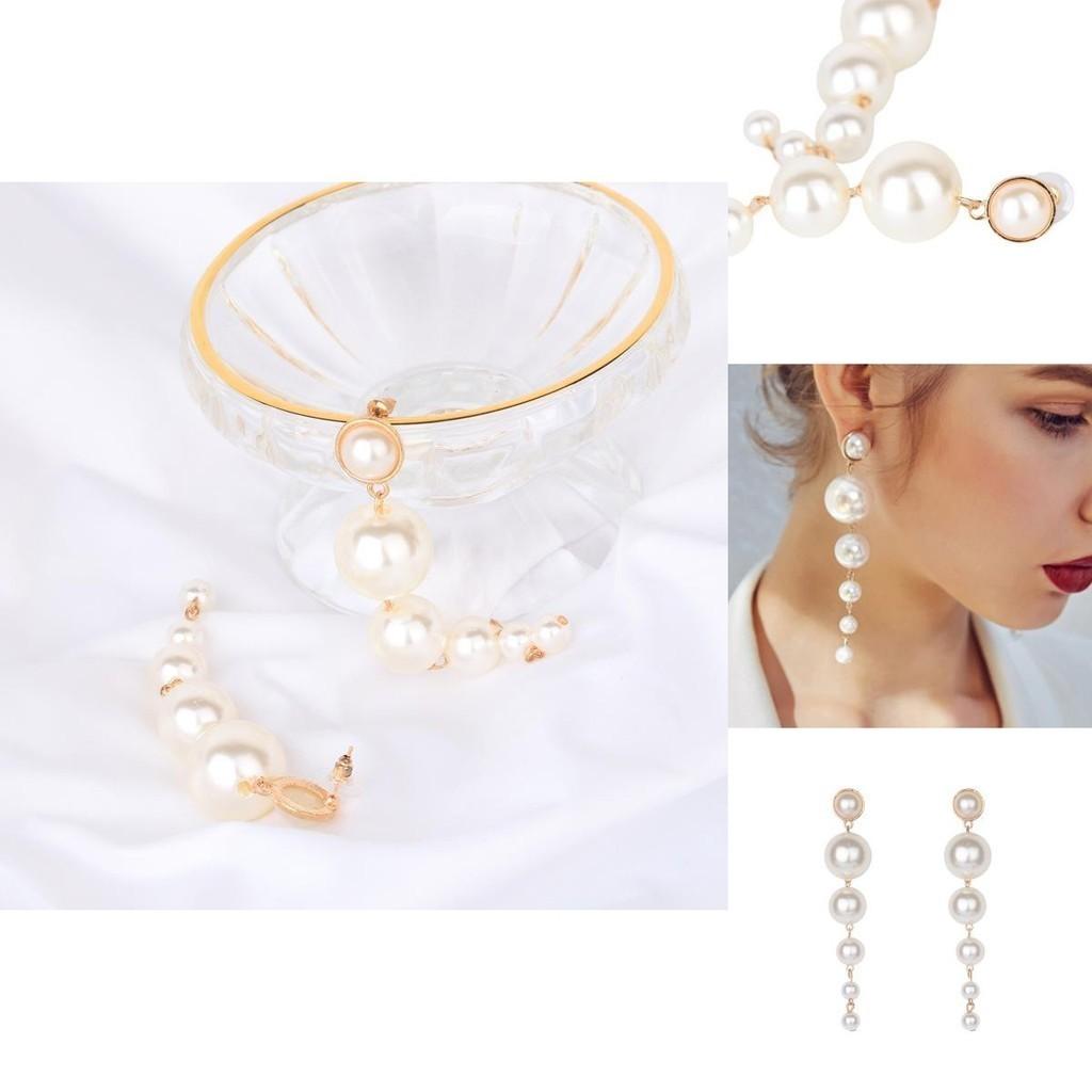 Stylish Gradient Pearl Earrings For Women Chic Long Statement Jewelry
