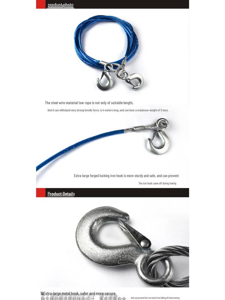 Heavy-Duty 5m Steel Tow Rope - 7 Ton Off-Road Essential for Car and Truck Traction