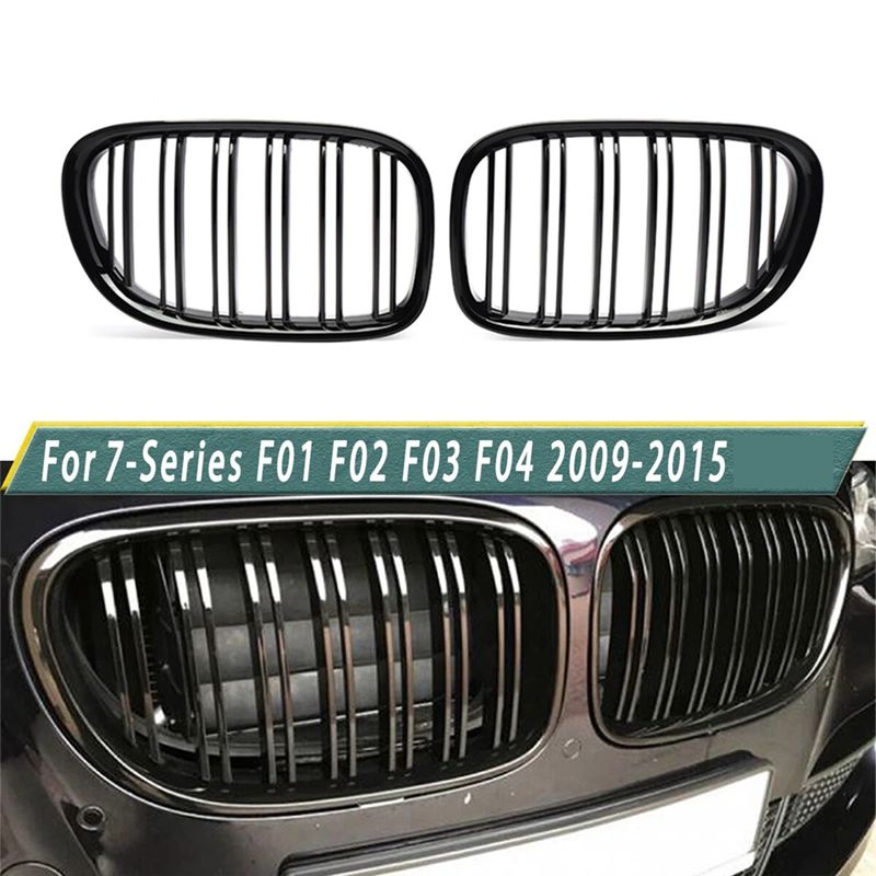 A30F-1Pair Front Kidney Radiator Grille 51117184151 51117184152 For BMW F01 F02 09-15 Middle Grille Air Intake Gloss Black