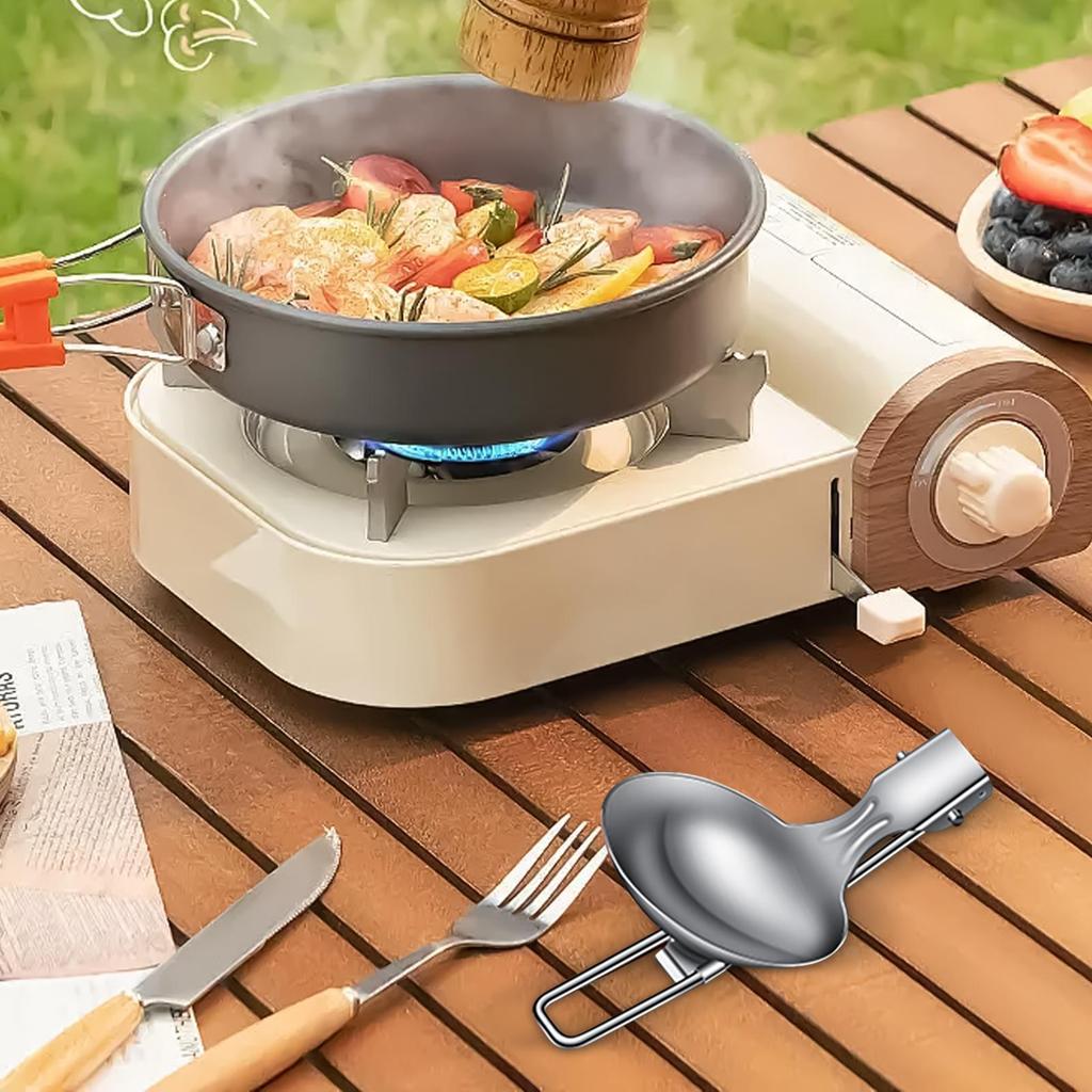 Soup Ladle Metal Spoon Foldable Soup Ladle Non-Slip Meal Prep Tool Outdoor Utensil Cookware For Travel RV Kitchen Hiking Picnic