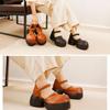 Johnature Vintage Genuine Leather Sandals Round Toe Solid Color Versatile Women's Platform Shoes