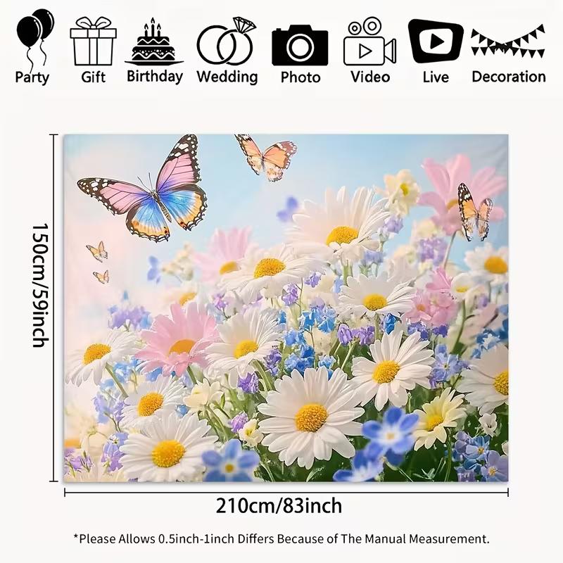 2D Colorful Butterfly Flower Backdrop Outdoor Garden Celebration Photo Background 47.2x31.5inch/120*80cm