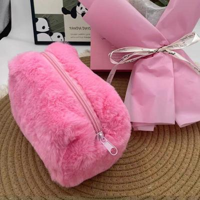 Plush Cosmetic Bag New Girl Macaron Color Plush Pencil Bag Candy Color Cosmetic Bag Pencil Bag
