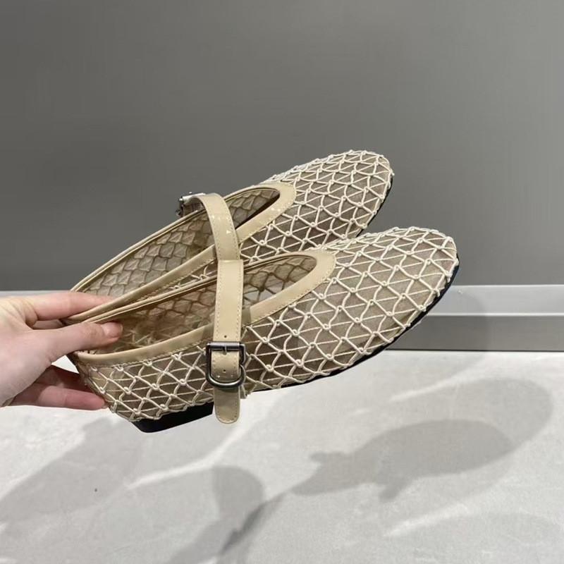 Fashion 2025 Summer Fashion Hollow Out Weave Women Ballet Flats Comfortable Soft Soles Mesh Mary Janes Walking Loafers Girls Dance Shoes