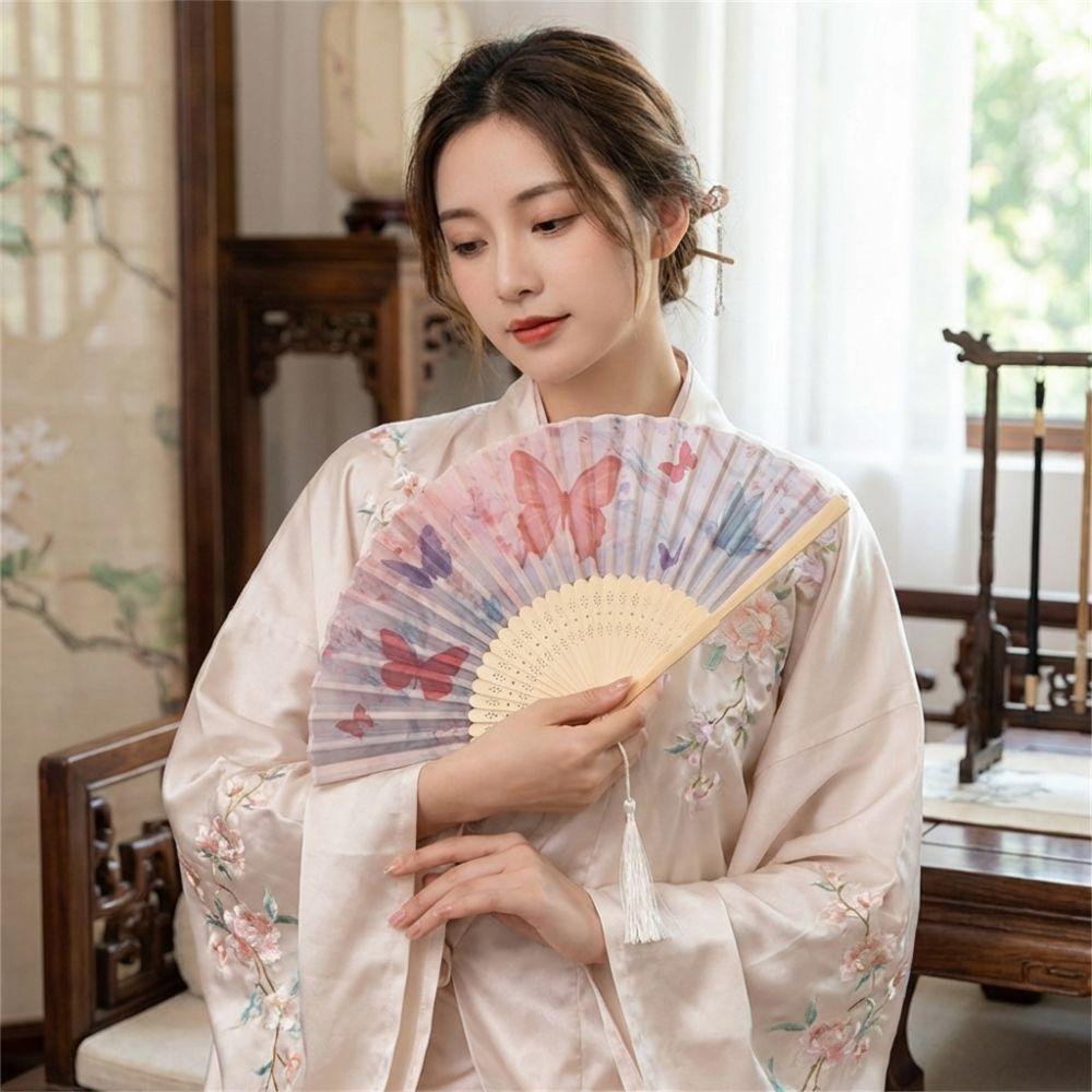 2PCS/SET Traditional Ancient Folding Fan Vintage Bamboo Fan Dance Fan  Cheongsam Matching
