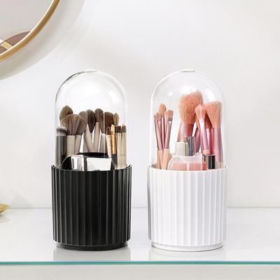 Makeup Brush Holder Transparent Dustproof Large Capacity Multi-compartment with Lid 360-degree Rotating Makeup Brush Display Case Office Supplies