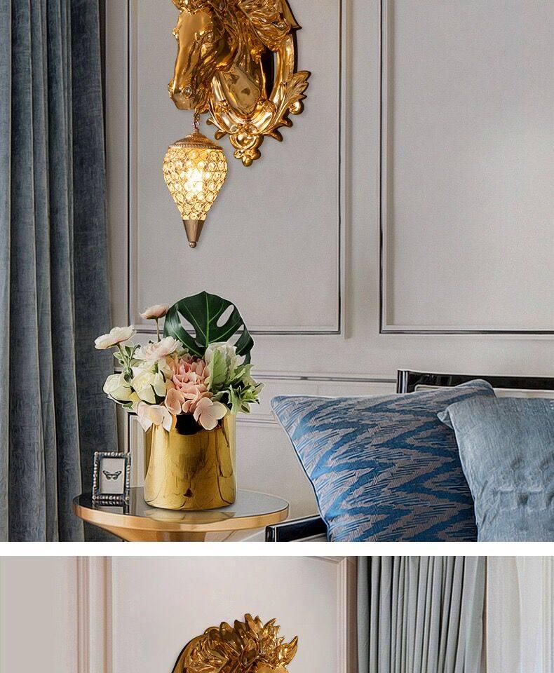 Electroplated Horse Head Luxury Wall Lamp for Living Room or Corridor