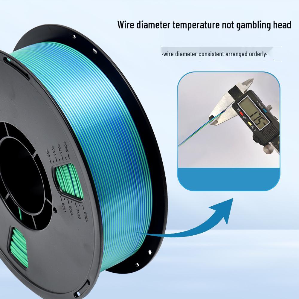 Dual-Color Silk PLA 3D Printing Filament, Non-Clogging & High Toughness, Imitation Metal, 1.75mm, 1kg