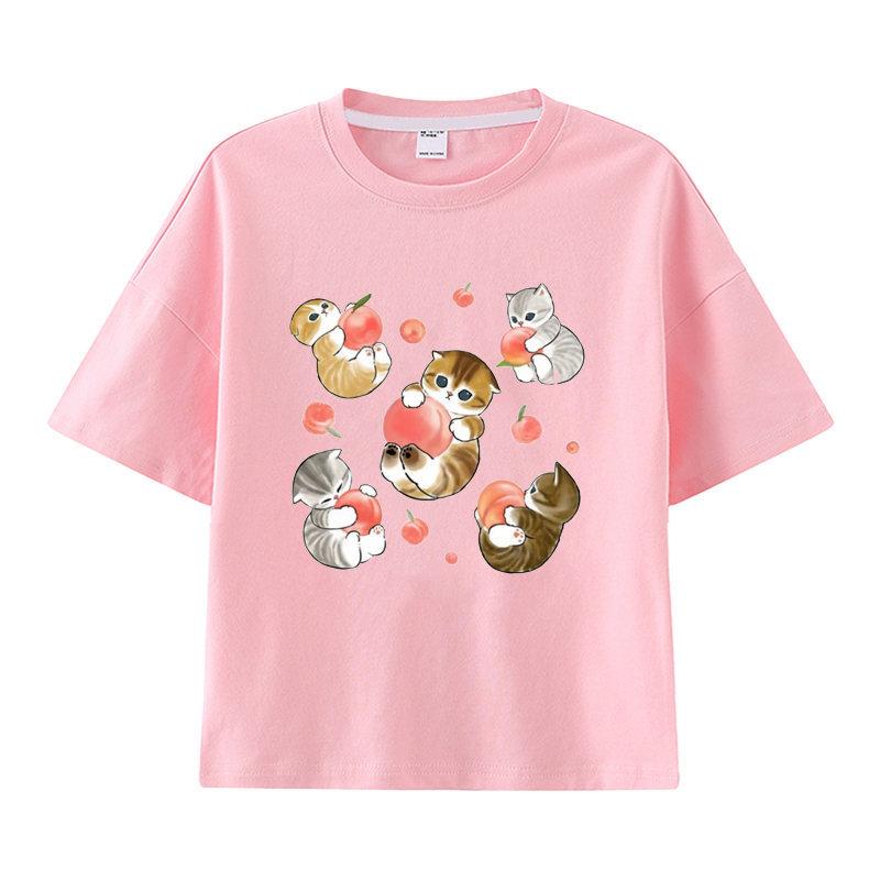 New Summer Catprinted Shortsleeved Tshirt A Cute and Trendy Outfit Featuring A Cartoon Shark Cat Kids Clothes Boys  Girl
