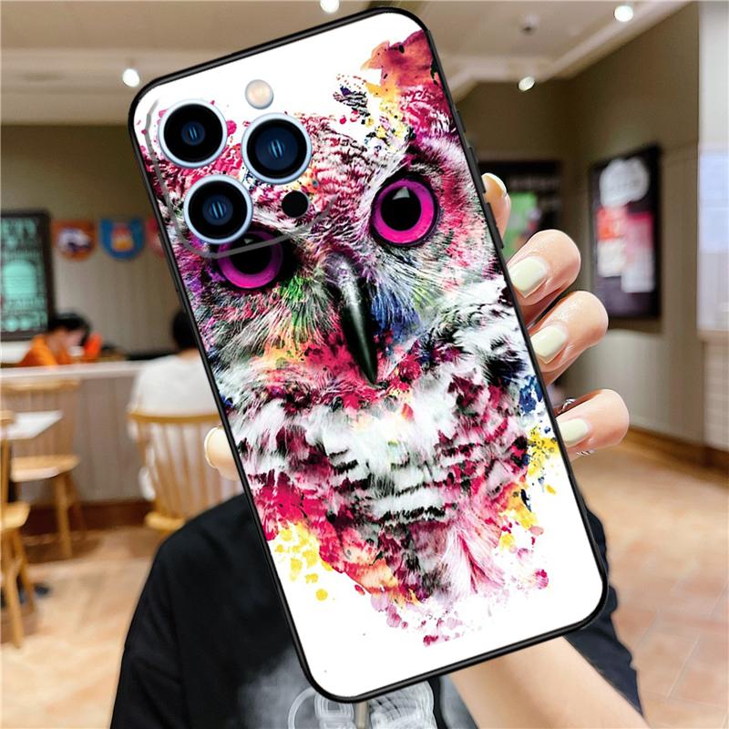 Owl Watercolor Animal Soft Case For iPhone 16 15 Pro Max 14 Plus 13 12 Mini 11 XS Max X XR 7 8 Back Cover