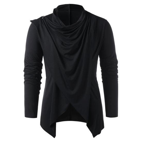 Men Autumn Shirt Vintage Long Sleeves Solid Color Asymmetrical Cardigan Warm Shawl Collar Medieval Breathable Men Autumn Tops for Daily Wear