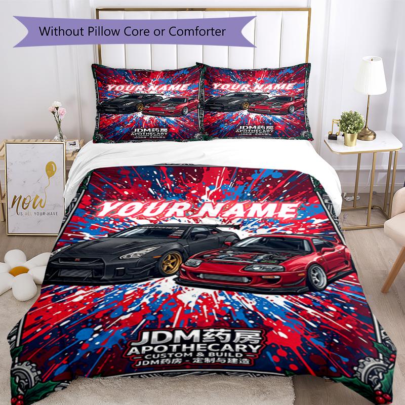 3PC Custom Name JDM Car Culture Poster Bedding Set Duvet Cover Closure Includes 1 Duvet Cover & 2 Pillowcases for Bedroom