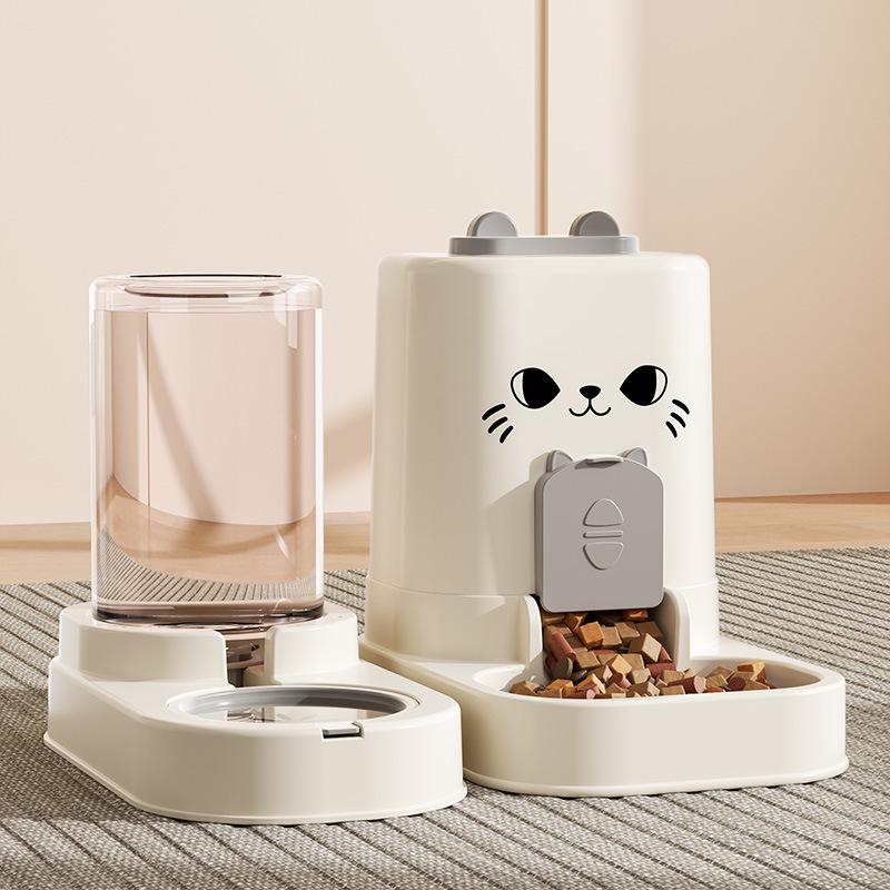 Portable Detachable Cat Face Split Feeder & Waterer with Built-in Measuring Ruler