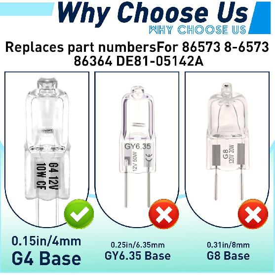6-Pack G4 Halogen Oven Light Bulbs 10W 12V, Compatible with Dacor 86364 86573 8-6573 DE81-05142A, Replacement Halogen Bulb for Electric Oven, Range,