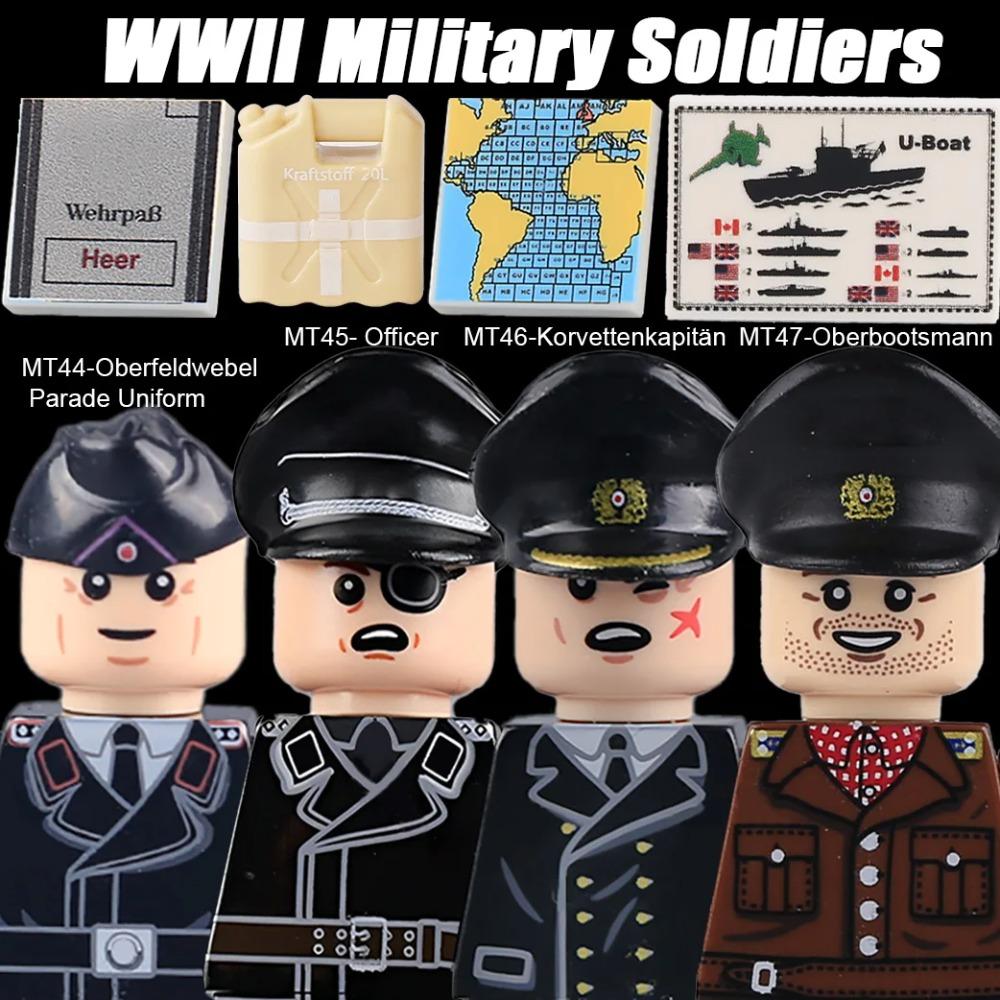 MOC WW2 Německé Vojenské Vojáky Figurky Stavební Bloky Důstojník Armáda Pěchota Čepice Mapa Potištěné Dlaždice Cihly Hračky Kluci Dárek