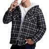 Men's Quilted Lined Button Down Plaid Shirt Add Velvet To Keep Warm Jacket With Hood