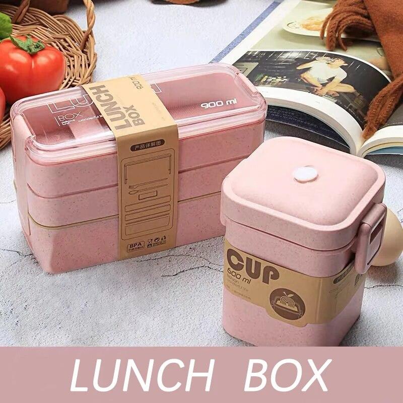 Bento-Box für Kinder, auslaufsichere Lunchbehälter, süße Lunchboxen für Kinder, Essstäbchen, spülmaschinen- und mikrowellengeeignet, Lunch-Lebensmittelbehälter