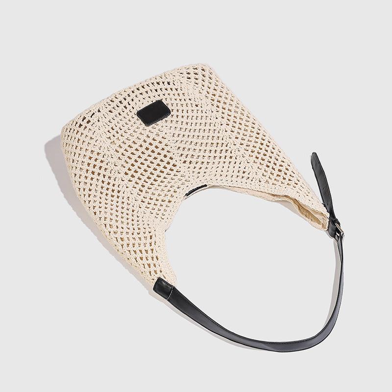 Korean Style Beach Vacation Bag for Women, Large Capacity Hollow Woven Bag, High-End Commuter Tote Bag