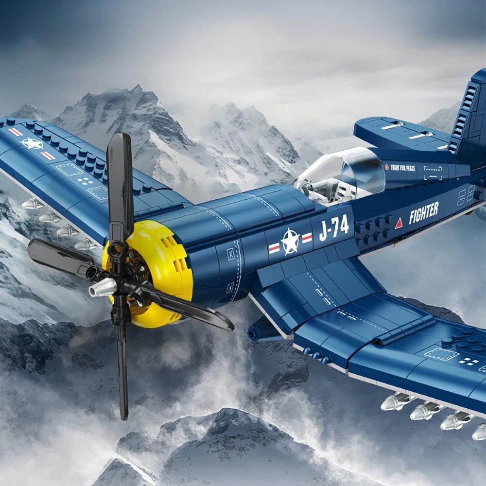 Military Aircraft Building Blocks Toys AH-1 Helicopter F4U Corsair Fighter Jet Model Ideal Gift for Kids, Aviation Enthusiasts