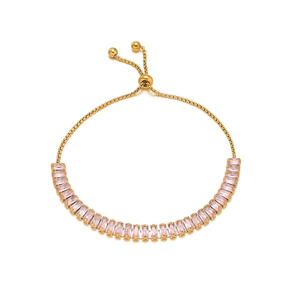 1pc AAA Cubic Zirconia Stone Bracelets Gold Color Stainless Steel Metal Chain Bracelet for Women Punk Hip Hop Jewelry Wholesale