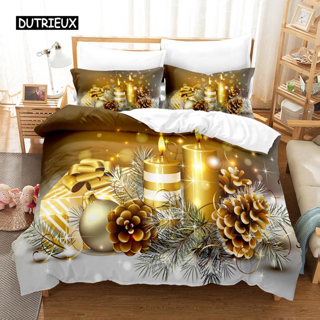 Noel Yatak Takımı Nevresim Polyester Yorgan Kılıfı Yastık Kılıfı 3D Queen King Çift Full İkiz Tek 3 Parça 2 Parça Yatak Odası