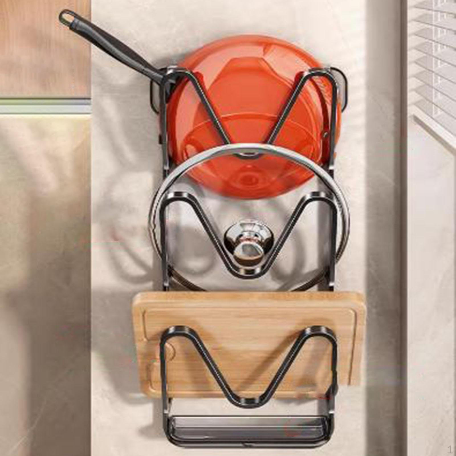 

Держатель для крышки кастрюли из углеродистой стали, стойка для хранения, простая установка, настенное крепление для решетки для посуды 3 Tier серый