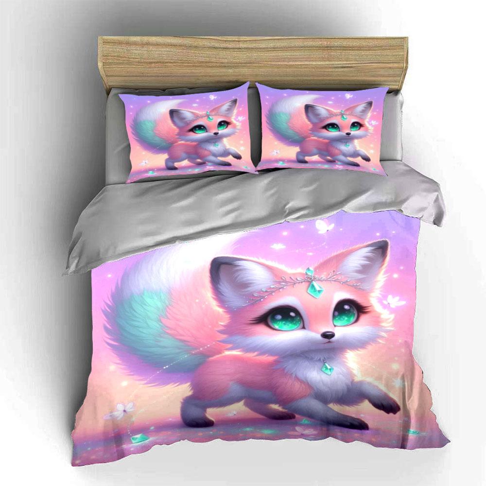 Dreamlike Fox With Glowing Sparkles Duvet Cover Set With 3D Printing Design Soft Polyester Bedding Set All-Season Comfort