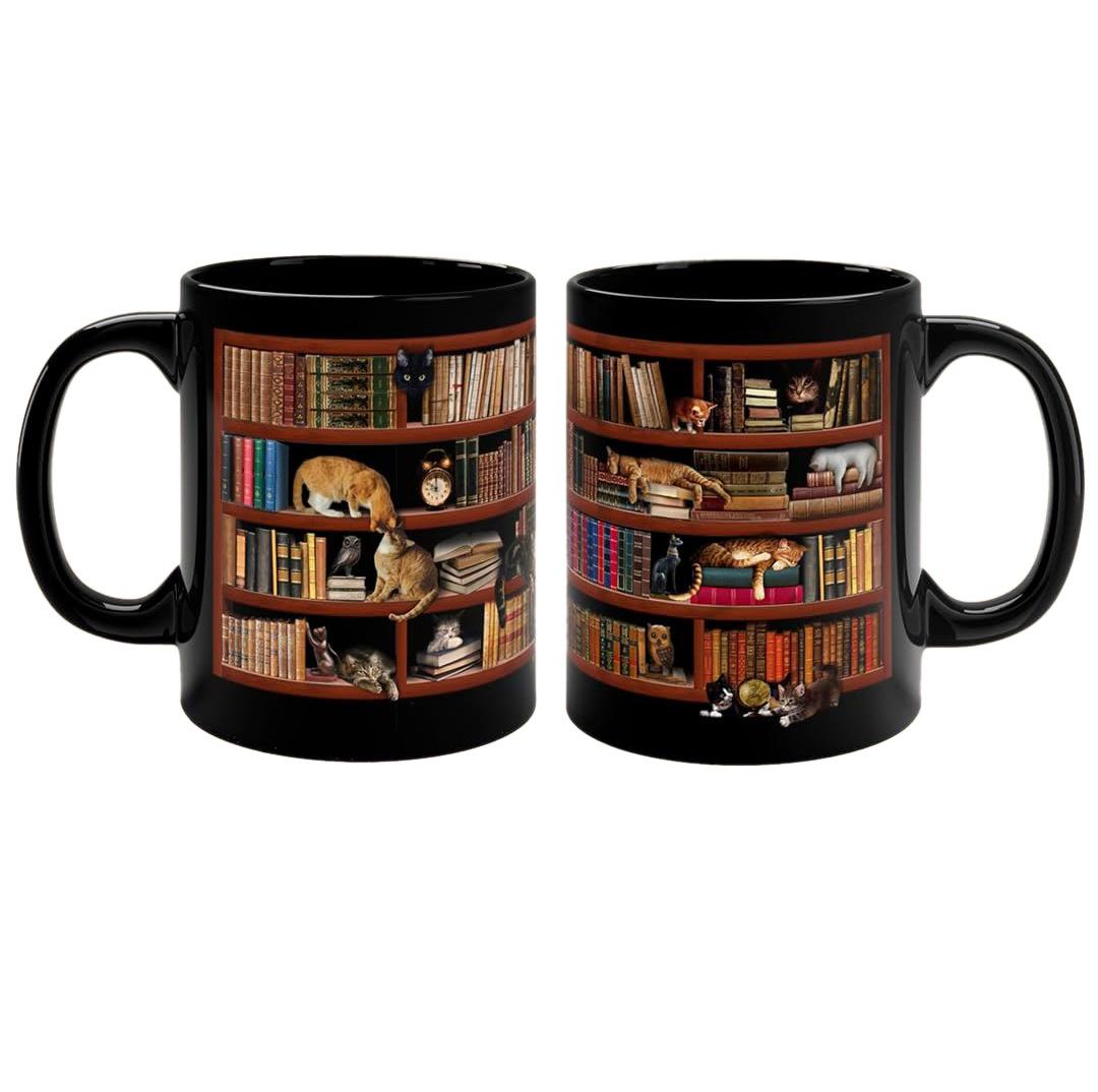 

Book Lovers Bookshelf Ceramic Coffee Mug Cat Water Cup Cat Library Bookshelf 350ml