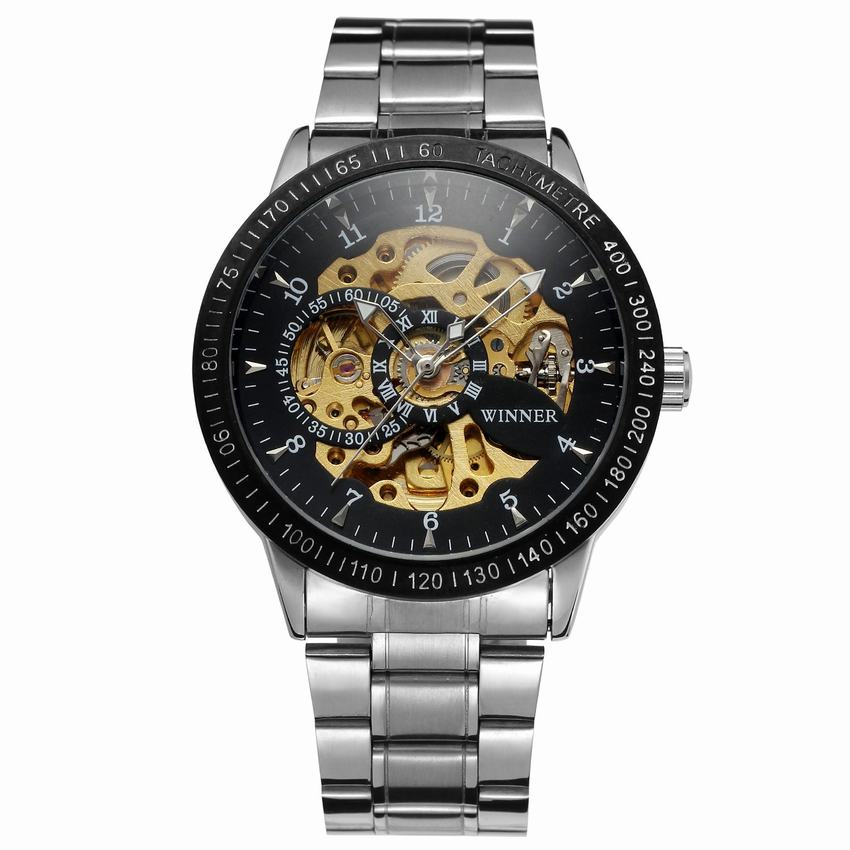 WINNER New Men Mechanical Watches Automatic Self-Wind Transparent Fashion Stainless Steel Wristwatch Skeleton Man Male Hour