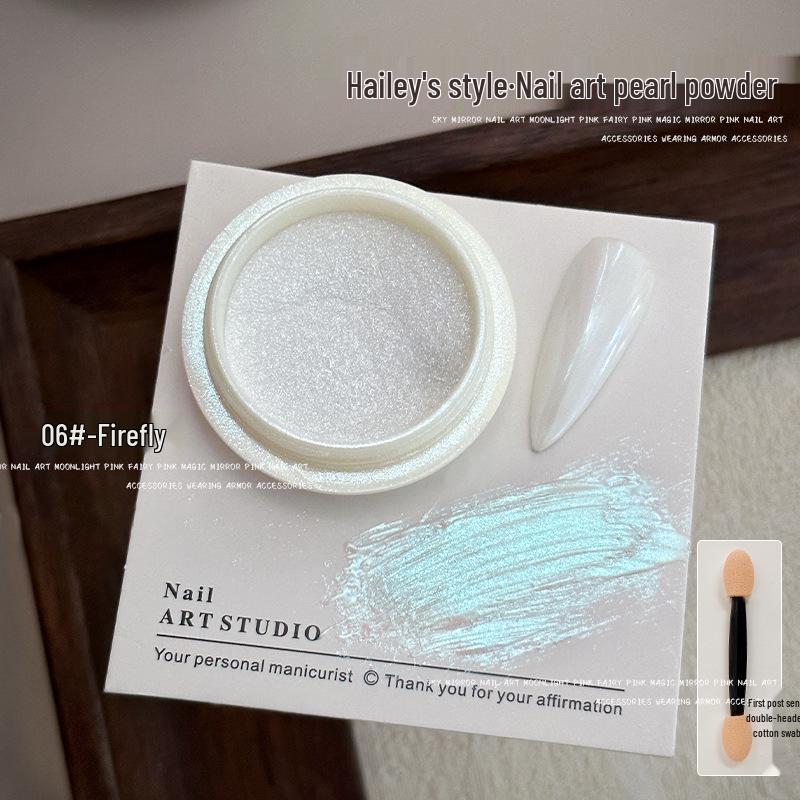 Hailey Lux Satin Pearlescent Pearl Powder Manicure: White Moonlight Bridal Nails