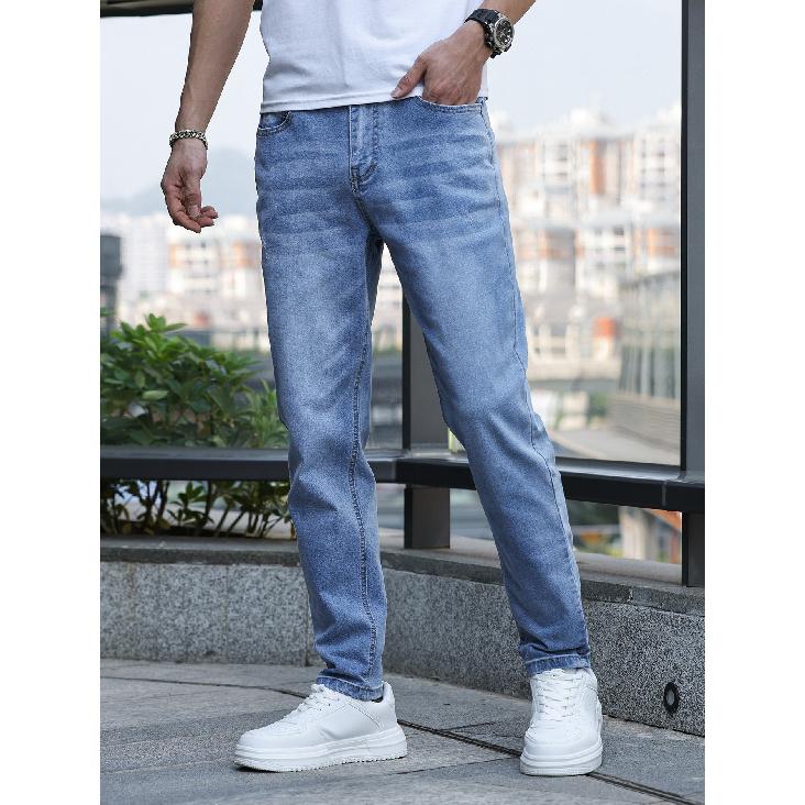 2026 High-Quality European And American Men S Stretch Slim Fit Jeans M светло-синий