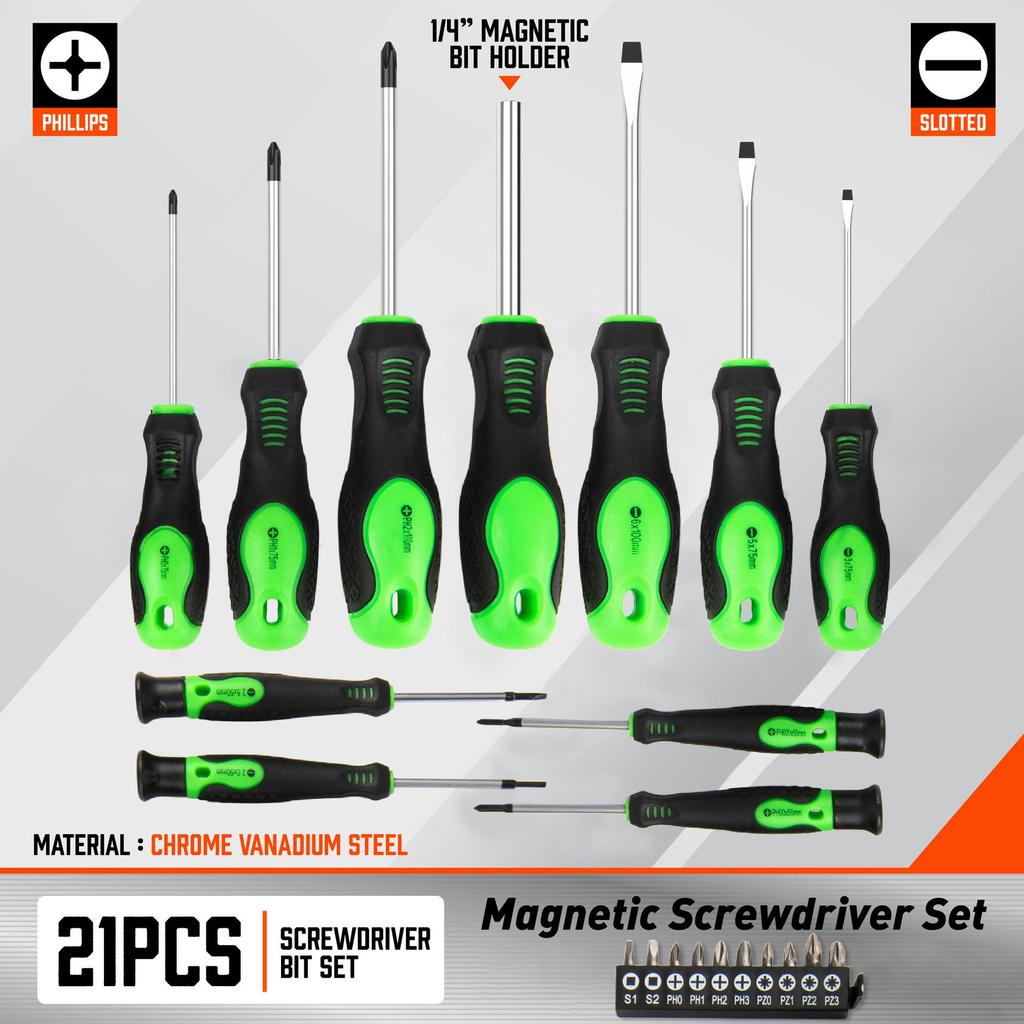 21-Piece Magnetic Anti-Slip Screwdriver Set with Replaceable Bits for Home Electronics Repair