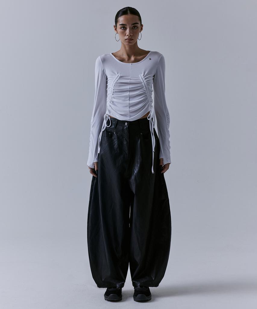 Teulimingbeodeu Front Yoke Leather Pants [ Black ]
