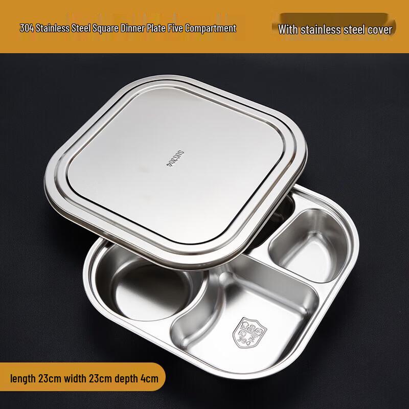 Large Stainless Steel 5-Compartment Divided Meal Plate