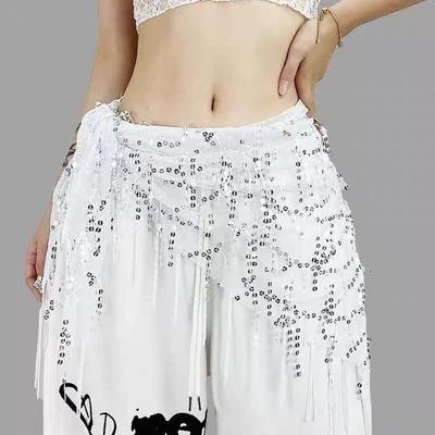 Fashion Sequins Belly Dance Belt Tassels Street Dance Hip Scarf Jazz Dance Show Costumes Dancer Skirt for Women