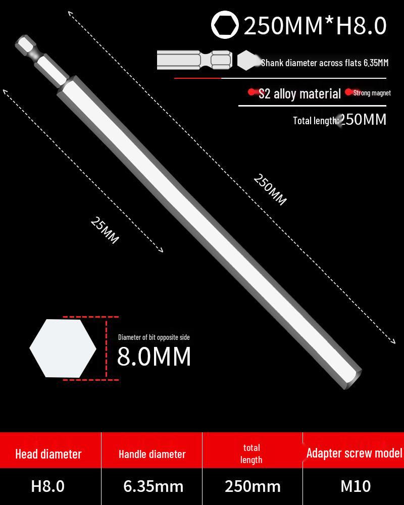 Hexagonal Driver Bit Extension for Screwdriver and Drill