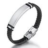 Titanium Steel Engraved Bangle with European-American Leather and Stainless Steel Woven Design
