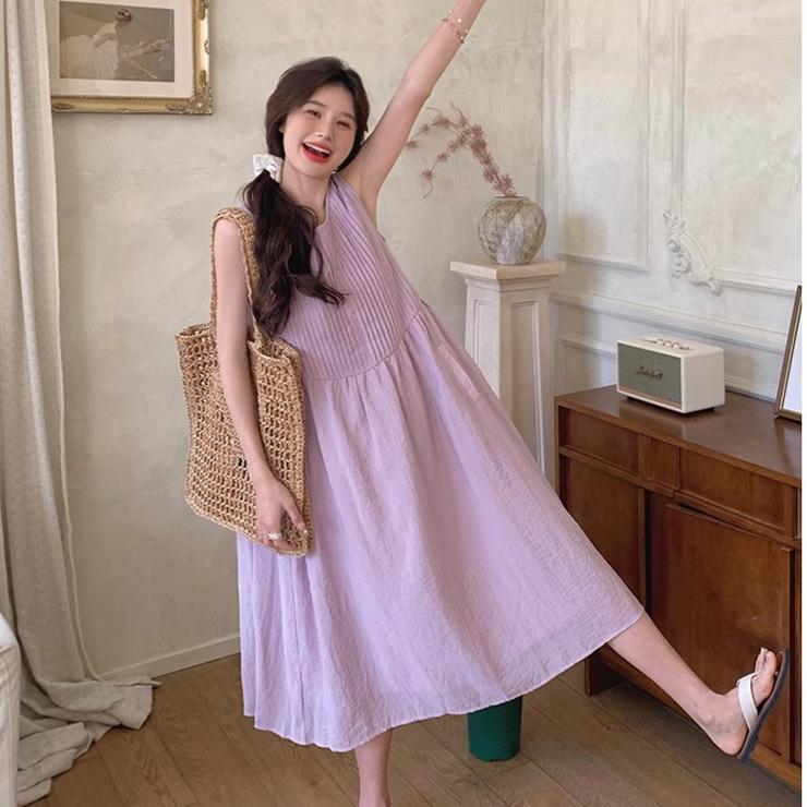 

Французское платье миди без рукавов цвета фиолетовый - Шикарный, нежный летний стиль для женщин L (Premium) фиолетовый