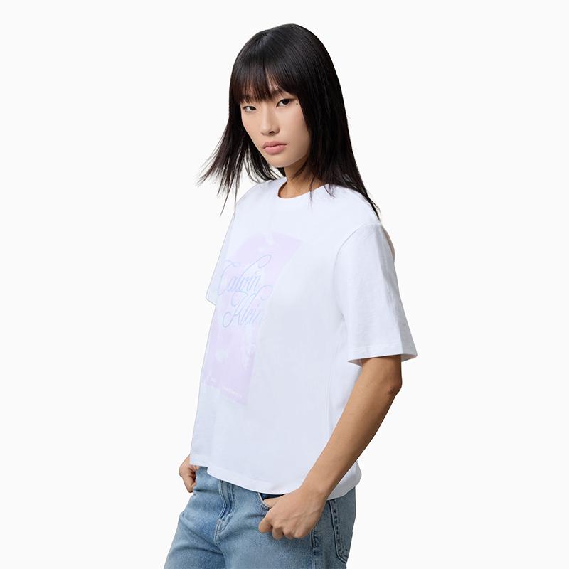 Calvin Klein Casual Commuter Graphic Letter Print Cotton Short Sleeve T-Shirt Women Tops 47F851G